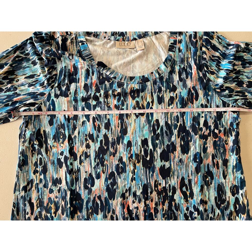 LOGO by Lori Goldstein Rayon 230 Animal Print Top BLUE DEPTHS NWOT SIZE XS - Picture 7 of 8